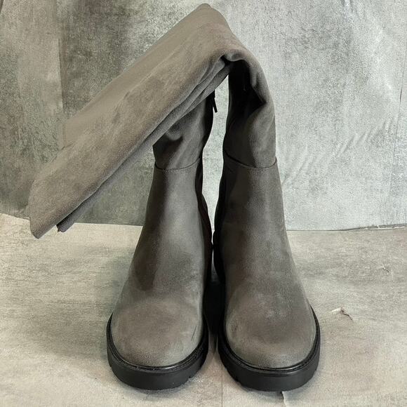 NINE WEST Women's Charcoal Tread Lug Sole Block-Heel Over-The-Knee Boots SZ 9.5 - Picture 6 of 12
